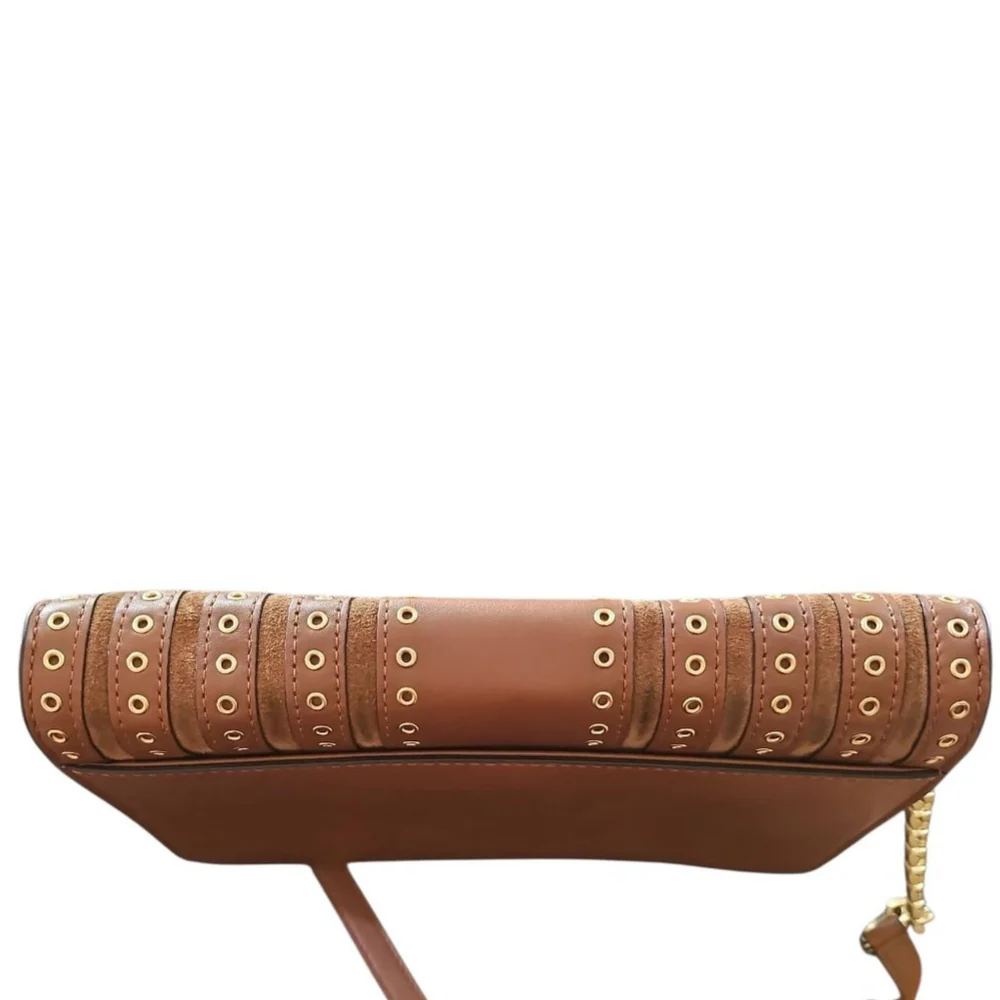 Michael Kors Brooklyn Leather Suede Brown Grommet Crossbody Bag